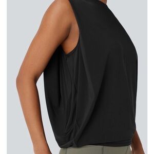 Halara Black Sleeveless Ruched Cool Touch Tank Top UPF50+